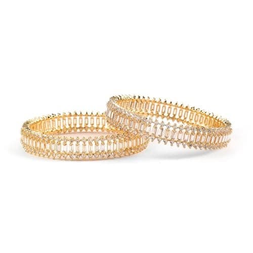 Rubans Premium Latest Collection of 22KT Gold Plated Crystal CZ & American Diamond Studded Traditional Bangles for Women & Girls, Set of 2, Perfect for any Occasion