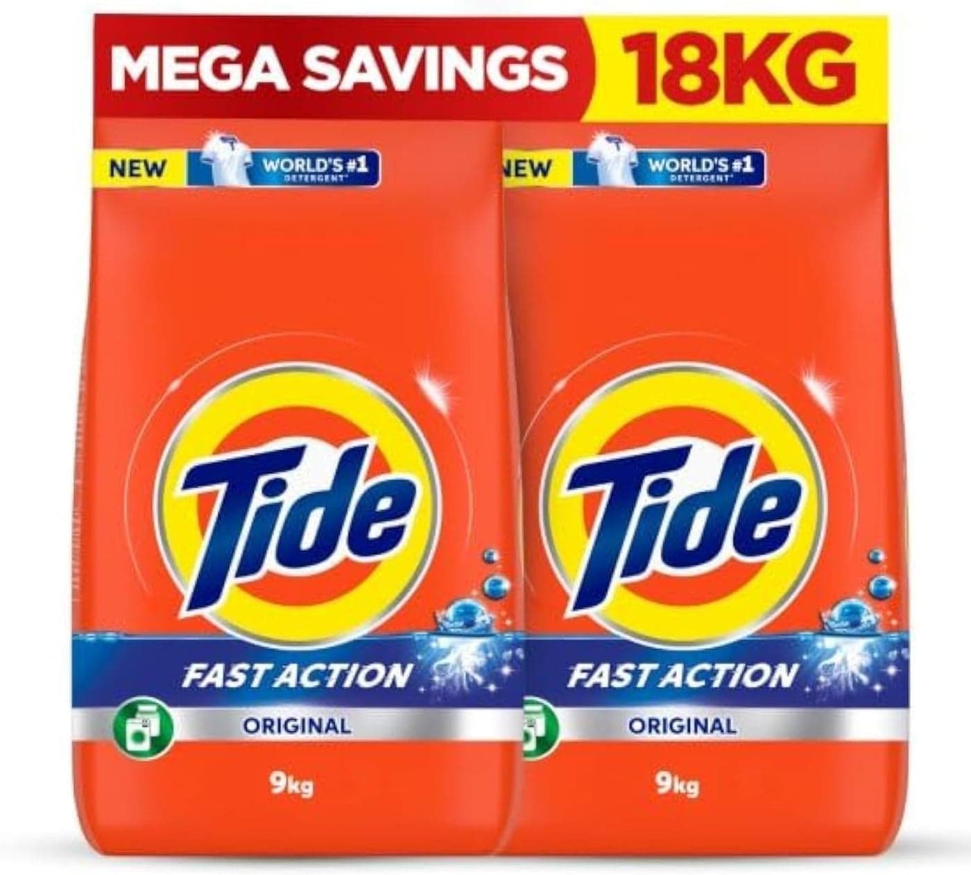 Tide Fast Action Laundry Detergent Powder, 9 KG x 2, Dual Pack, 18 kg