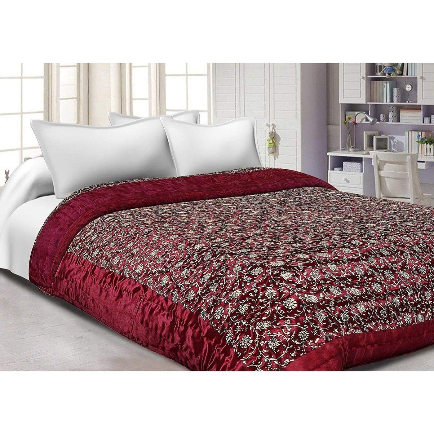 SVT Traditional Famous Jaipuri Beautiful Floral Print in Silk red Jaipuri Rajai/Razai/Quilt King Size/King Size Bed Quilt/Comforter/AC Quilt/AC Comforter