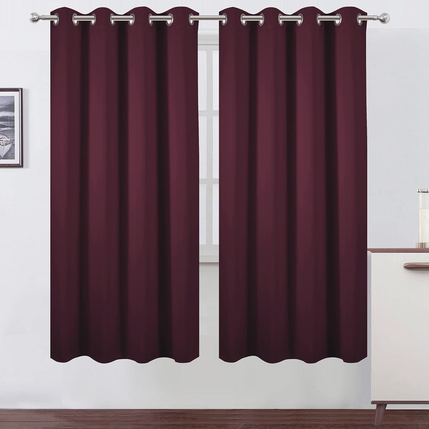 LEMOMO Burgundy Red Thermal Blackout Curtains52 x 72 InchSet of 2 Panels Room Darkening Curtains for Bedroom