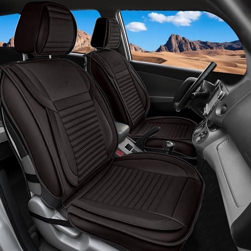 LINGVIDO Full Set Car Seat Covers Faux Nappa Leather Airbag Compatible and Waterproof Protectors for Sedans SUVs Breathable Interior for Active Families Pets and Commuters 5 Seats Brown