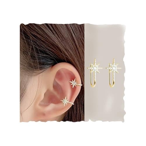 1 Pair Ear Cuffs Without Piercing, Star Ear Clip for Women, Non Pierced Clip On Ear Clip, Fashion Hexagram Helix Earrings, Golden Alloy Ear Cuffs for Party, Dating, Gifts