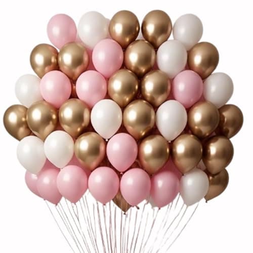 Wanna Party Golden, Pink & Metallic White Balloons for Decoration | Birthday Decoration Kit for Girls | Metallic Balloons for Party, Room, Baby Shower, Anniversary, Festival Decor