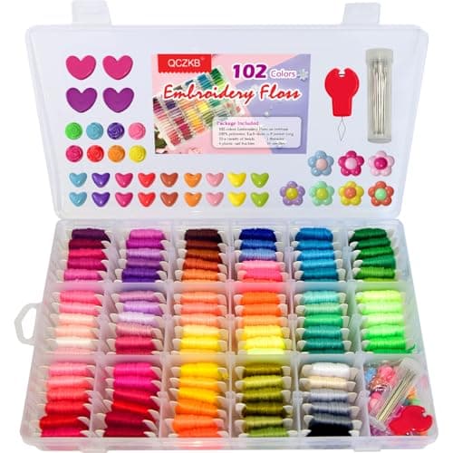 QCZKB Friendship Bracelet String 102 Skeins Fashionable Rainbow Color Embroidery Floss Cross Stitch Embroidery Thread Bracelet Yarn, Craft Floss with Beads,Tool kit