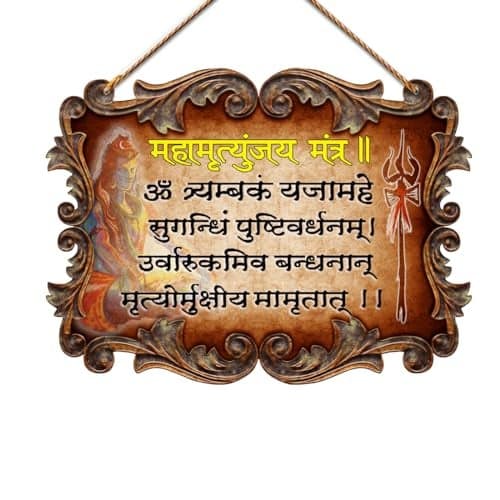 PNF Poster And Frames Mahāmrityunjaya Mantra Quote Wall art & Door Hanging Frame For Kitchen, Dining, restaurants Decor | Walland home Decor for Living Room | Room Decor Wall Decor Items For Bedroom | (Wooden, 11x9 Inch,brown)-28-5