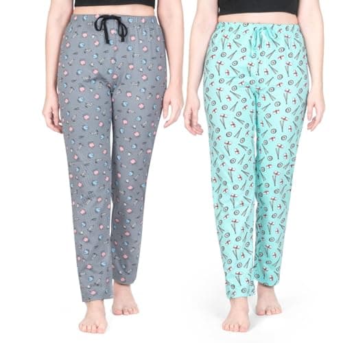 Real Basics Women's Cotton Printed Pyjama Pack of 2(RB-W-PJ-M-P2-S4(Chop+Coffee) MulticolorM)