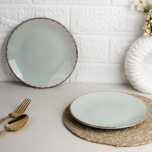 The Earth Store Glossy Mint Marble 7 Inch Ceramic Quarter Plates Set of 2 | Microwave & Dishwasher Safe Plate | Half Plate for Dessert, Snacks, Dinner | Snack Plates for Gifting, Daily Use