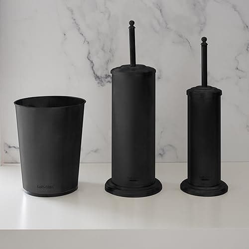 Bath Bliss Trash Can, Toilet Brush and Plunger 3 Piece Bathroom Set in Matte Black