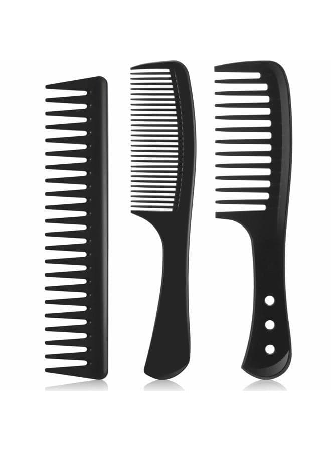 3 Pieces Wide Tooth Detangling Hair Comb Styling Set, Carbon Fiber Styling Cutting Comb Anti Static Heat Resistant for Women Curly Straight Long Hair, Black
