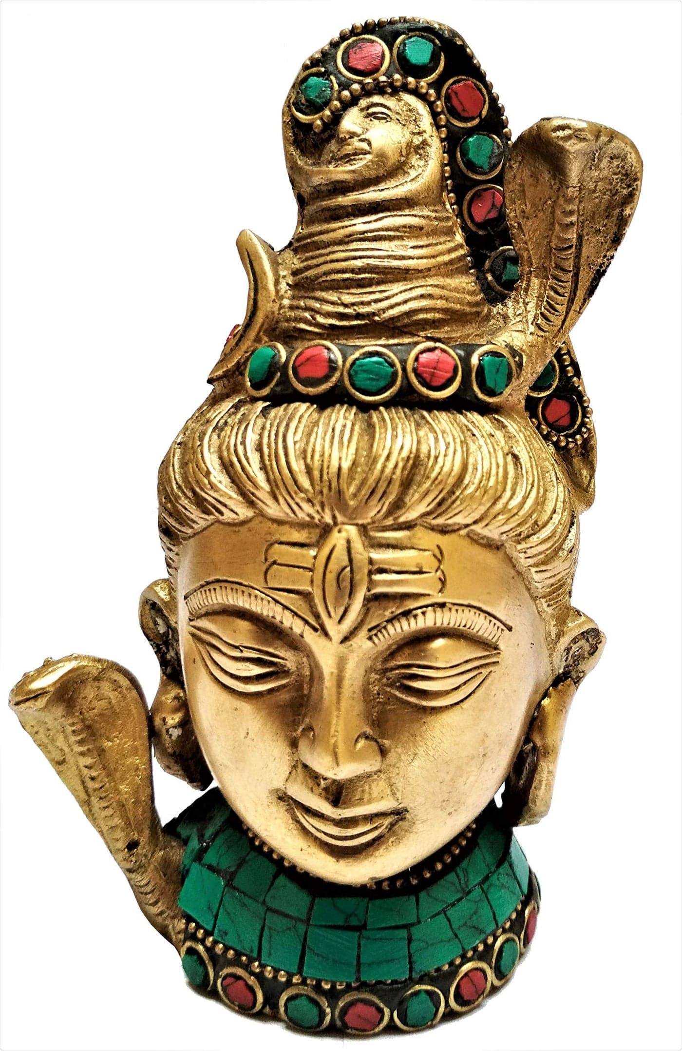 Purpledip Brass Idol Lord Shiva Mahadev Idol with Colorful Gemstones 11562
