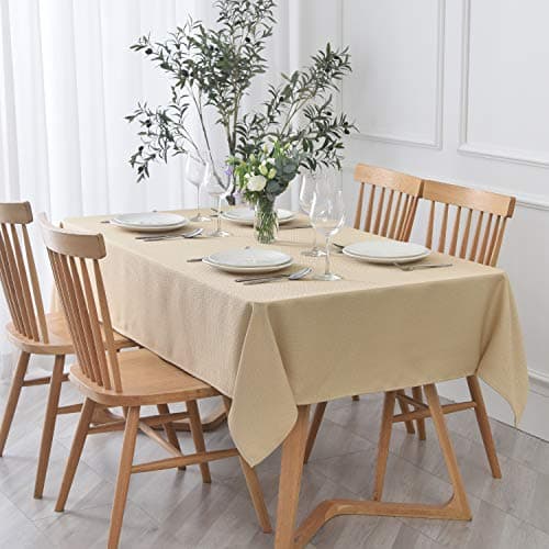 maxmill Textured Rectangle Tablecloth Water Resistant Wrinkle Free SpillProof Soft Jacquard Table Cloth for Buffet Banquet Parties Event Holiday Dinner Indoor and Outdoor Use 60 x 84 Inch Beige