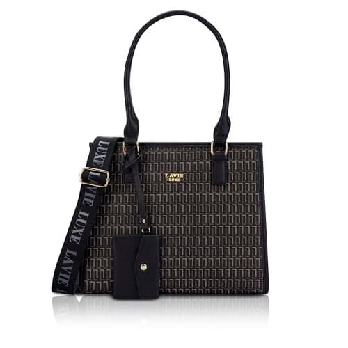 Lavie Luxe Women's Quad25 Monogram Print Satchel | Satchel Box Handbag for Work | Ladies purse | Stylish Shoulder Bag | Gift For Women | Ladies Purse Handbags