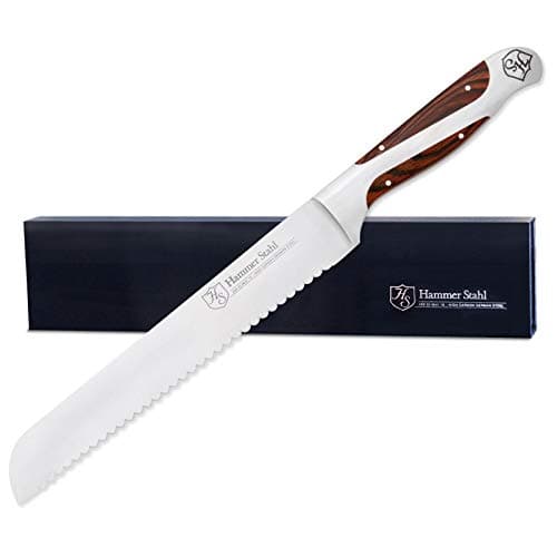 Hammer Stahl 8 Inch Serrated Bread Knife | High Carbon German Steel | Ergonomic Quad-Tang Pakkawood Handle | Scallop Edge Designed for Bread
