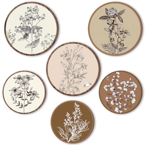 Barydat 6 Pieces Boho Plant Wall Art Decor Wooden Boho Farmhouse Rustic Bohemian Wall Hanging for Bedroom Living Room Office(Vivid Round,8 Inch, 10 Inch)