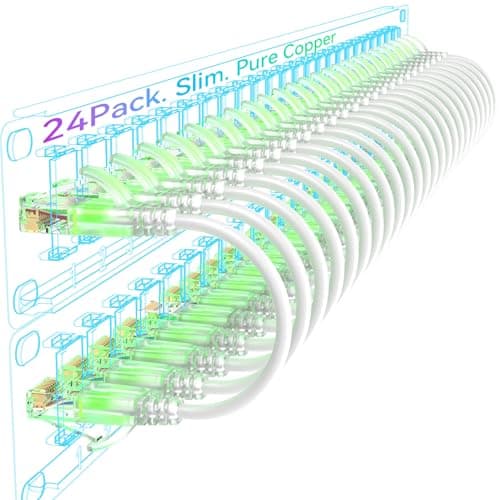 Sokqovt Cat6a Patch Cables Slim 2ft 24 Pack Flexible Cat6 Ethernet Patch Cable 10G 550MHZ 28AWG Pure Copper Cat6 Patch Cable for Network Cabinet Cat 6 Patch Cable White