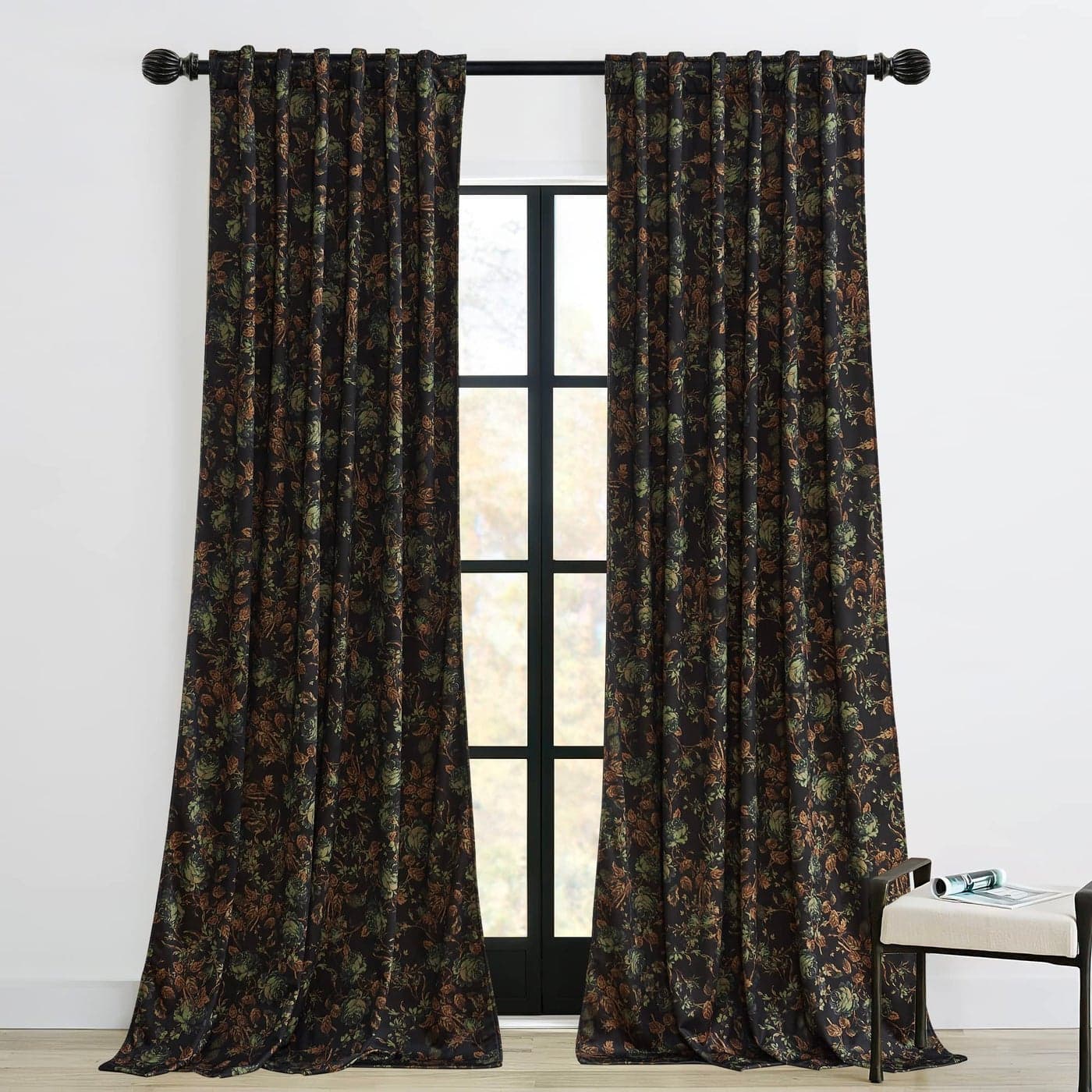 StangH Velvet Curtains 108 inches Long for Living Room Black Thermal Insulated Curtains with Retro Floral Design for Dining Room Sliding Door Theater 52 x 108inch 2 Panels