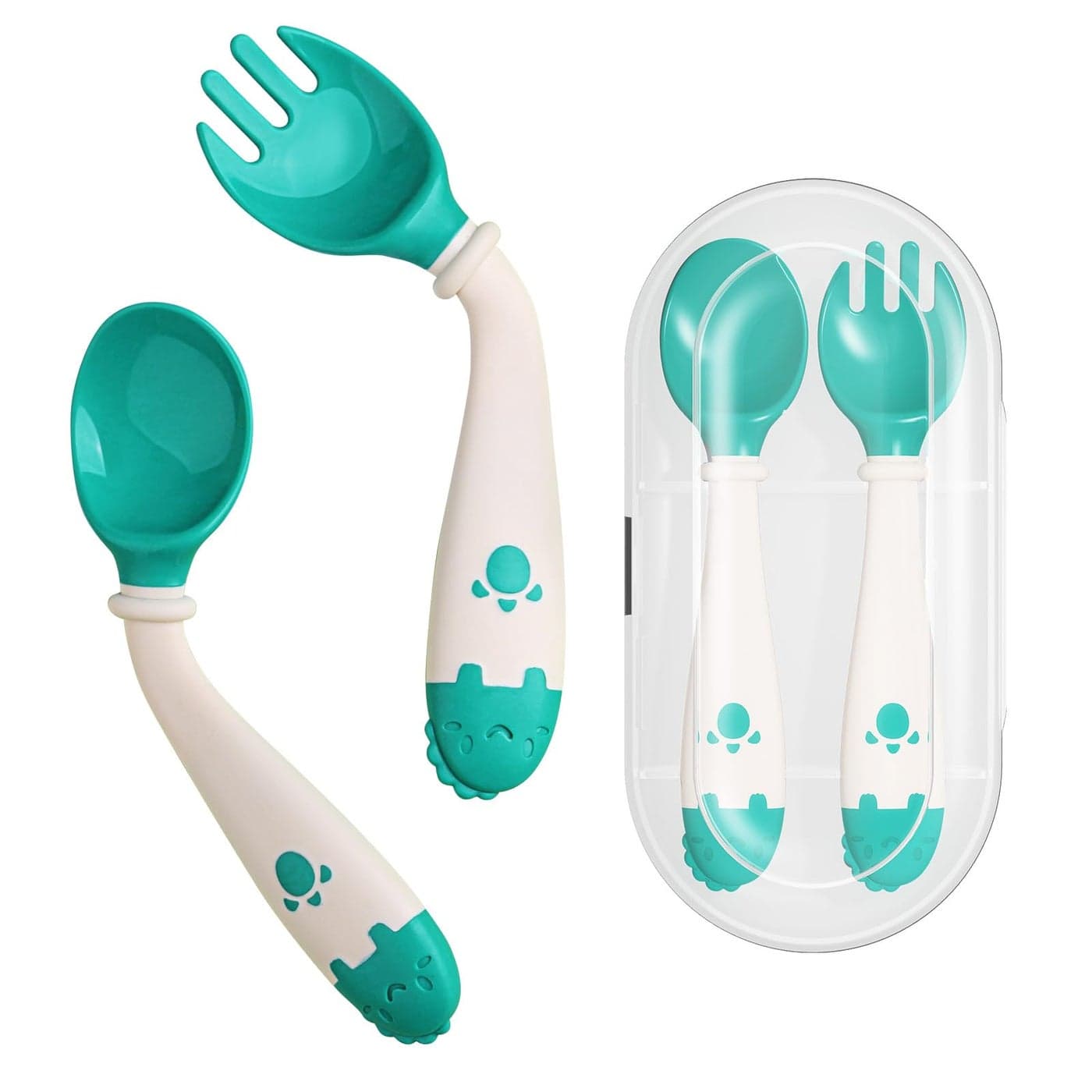 Deejoy Toddler Utensils Selffeeding Flatware Set withTravel Case Baby Spoons and Forks with Silicone Bendable Handle Easy Grip HeatResistant Ideal for Kids Stage 2 Green