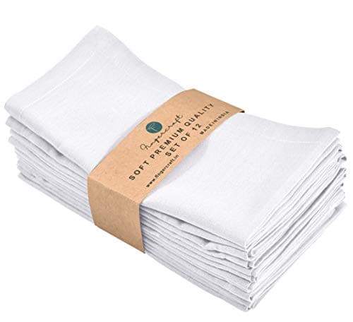 FINGERCRAFT Dinner Cloth Napkin Cotton Linen Blend 12 Pack Natural Premium Quality Mitred Corner for Every Day Use Pre Shrunk and Good Absorbency 18x18 in Easter Color White