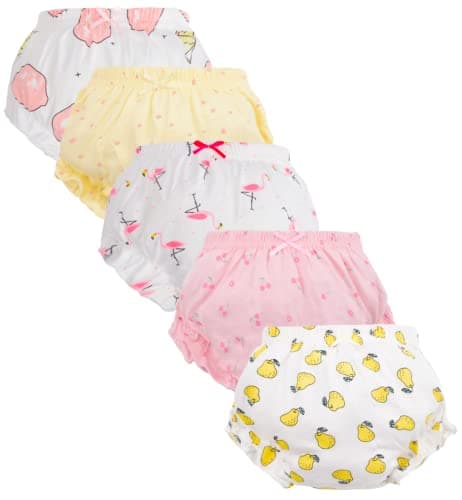 Baby Girl Cotton Panty Diaper Covers - Cute Baby Underwear 5 Pack Classic Ruffle Fancy Bloomers - Soft Baby’s Underwear Unisex Toddler Clothes Mulitpack Undies Comfortable Brief