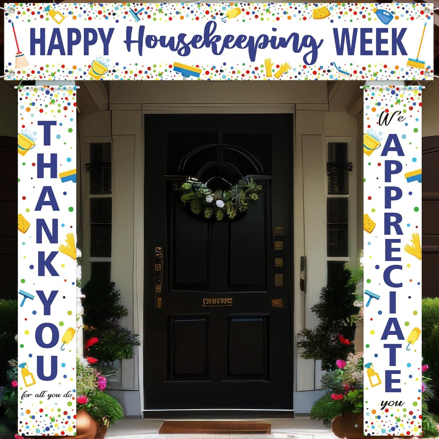 Tingjoo 3 Pcs Happy Housekeeping Week Banner Thank for All You Do We Appreciate You Decorations Housekeeping Week Decorations for Housekeeper Cleaning Staff Custodial Staff EVS Employees Volunteers