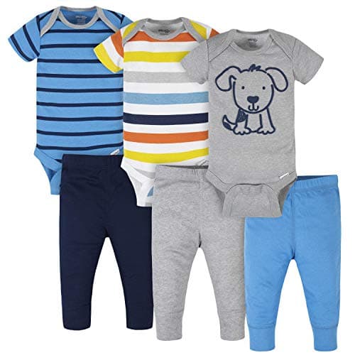 Onesies Brand Baby 3 Onesies 3 Pants Outfit Bundle Mix n Match Newborn to 12M, Blue Dog Stripe, 12 Months