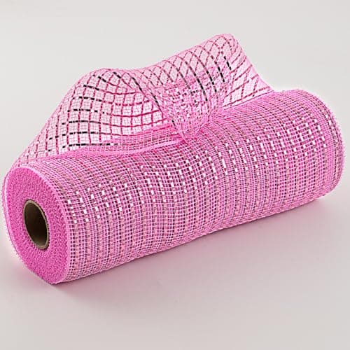Craig Bachman 10 Poly Deco Mesh Wide Foil Metallic Pink 10 Yards Fabric Mesh Ribbon Crafting Wreath Baby Shower Mesh with Foil Ribbon