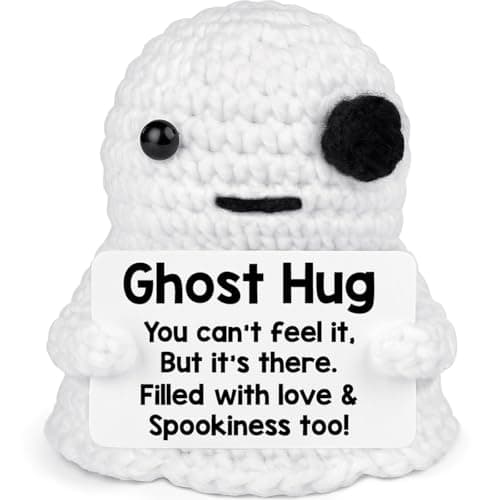 Birthday Ghost Hug Crochet Doll for Men Women Cute Handmade Spooky Doll Emotional Inspirational Support Home Thanksgiving Decor Gifts for Girlfriend Boyfriend Couples Friends Coworkers