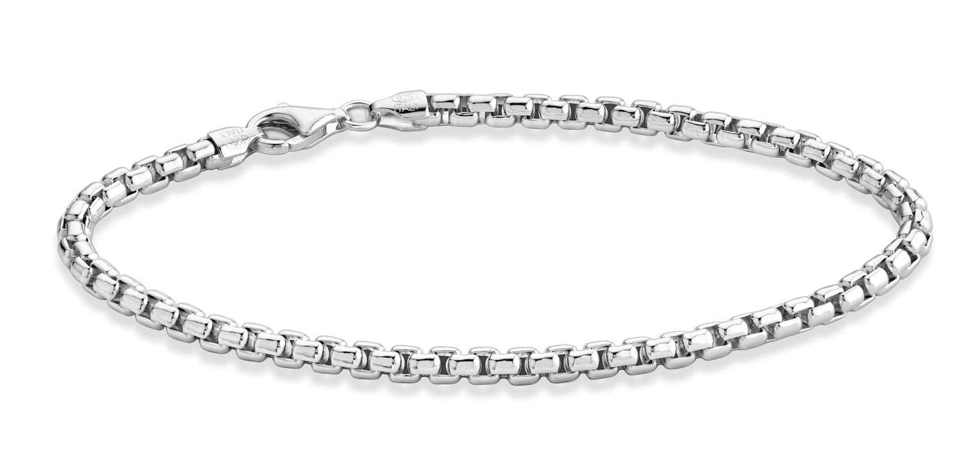 Miabella Solid 925 Sterling Silver Italian 3.5mm Square Rolo Link Round Box Chain Bracelet for Women Men, Made in Italy (sterling silver, 7)