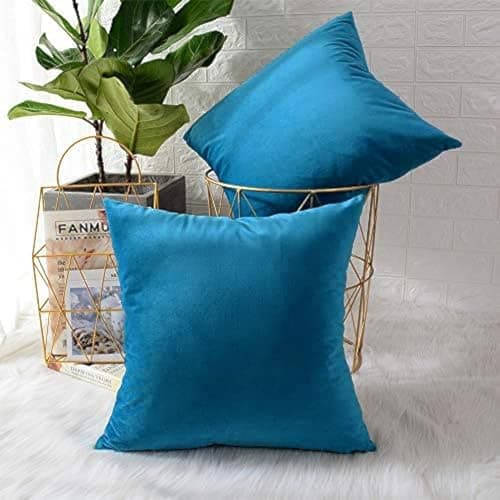 Khooti Velvet Cushion Cover, 16X16 Inches | Sea Blue | Pack of 2 | Solid Plain Soft & Smooth, Decorative Cushion Covers for Living Room, Bedroom, Couches, Chairs, Sofas, Beds & Home Decor