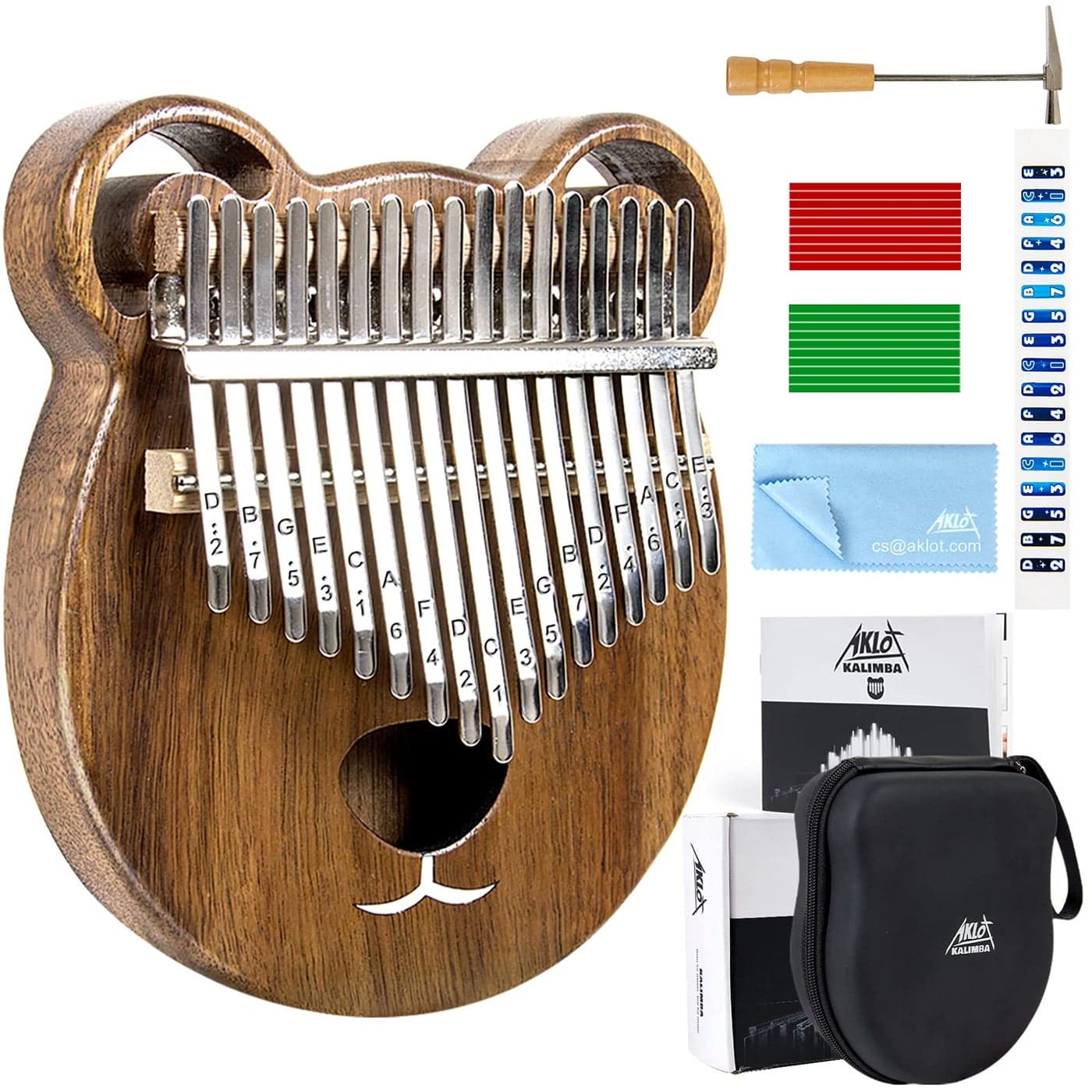 Thumb Piano, AKLOT Bear Kalimba Solid Wood 17 Keys Finger Piano Start Kits with Protective Case Tuning Hammer Study Booklet Cleaning Cloth