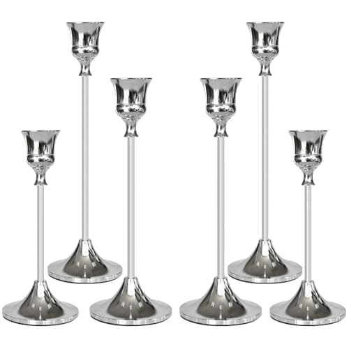 Showin Candlestick Holders Silver 6 Packs Taper Candle Holder for Candlesticks Candle Sticks Holder Decor for Home Decor