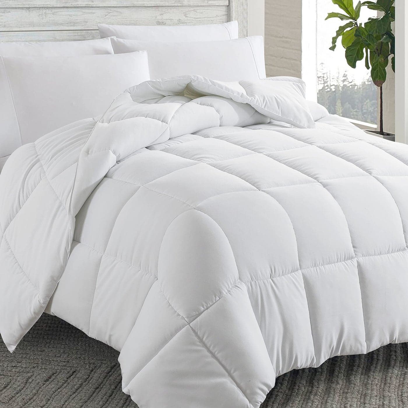 Cosybay Down Alternative Comforter White Queen All Season Soft Quilted Queen Size Bed Comforter Duvet Insert with Corner Tabs Winter Summer Warm Fluffy 88x92inches