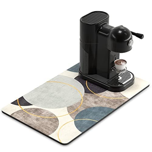 Rnivvi Coffee Mat 12 x 19 Cute Boho Theme Coffee Bar Mats for Espresso Machine Station Accessories and Organizer Hide Stain Rubber Backed Absorbent Dish Drying Pad for Kitchen Counter Circle