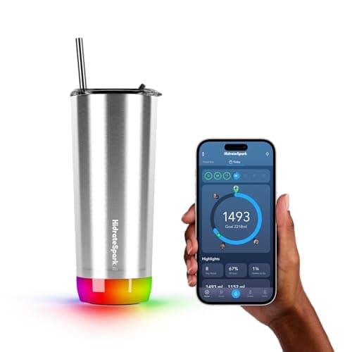 Hidrate Spark PRO Smart Tumbler Bundle Insulated Stainless Steel Tracks Water Intake with Bluetooth LED Glow Reminder When You Need to Drink 20oz Black
