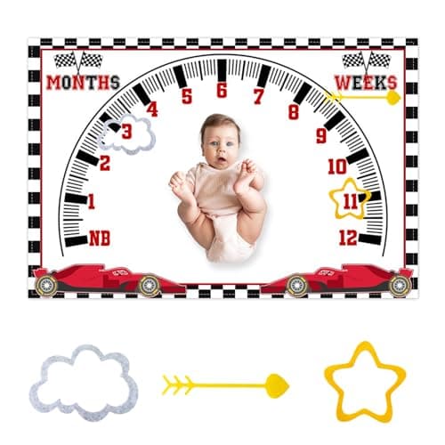 CSFOTO Racing Car Baby Monthly Milestone Blanket Newborn Growth Record Prop Milestone Blanket for Baby Boy Photography Props for Newborn Baby Shower 60"x40" with Frames