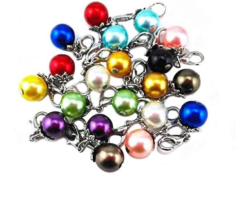 yueton 20pcs Colorful Pearl Dangle Charms Pendant with Lobster Clasp Jewelry Making Accessory Fit Floating Locket Charms Necklaces Silver
