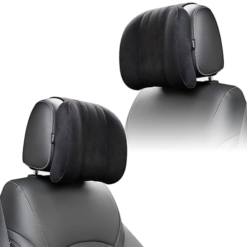 OBEROI'S TRADERS Car Headrest Pillow | Polyfill Fiber Cotton Neck/Head Support Cushion | Ergonomic Travel Headrest | Comfortable Car Seat Pillow | Breathable Soft Cover | Universal Fit (Black)