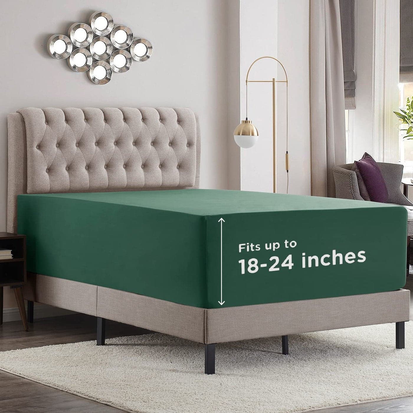 Empyrean Extra Deep Queen Fitted Sheet Soft Microfiber 110 GSM Deep Pocket with Corner Straps Dark Green
