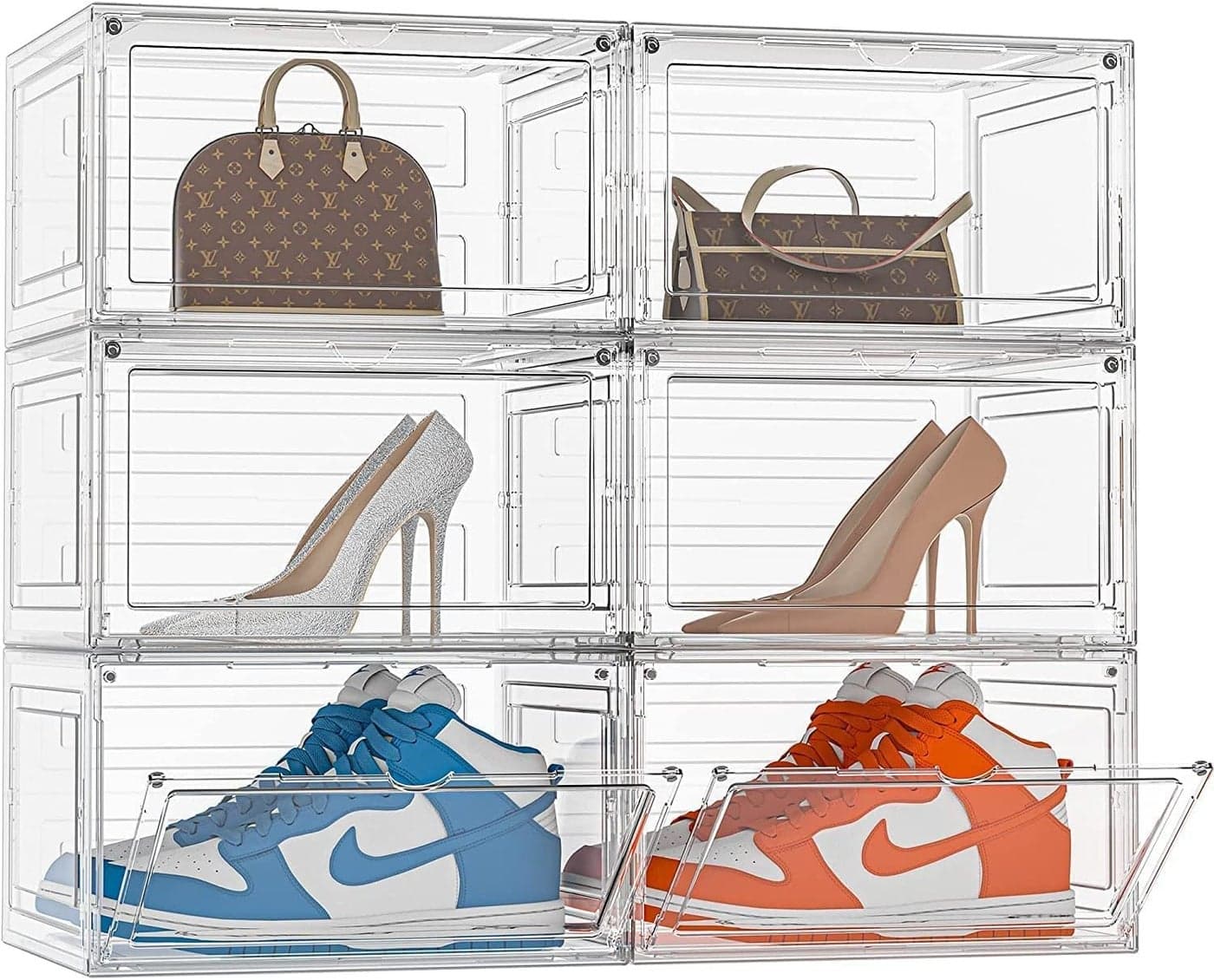 MAPPLE CREATION Magnetic Door Shoe Boxes Acrylic Stackable Shoes Storage Box Transparent Plastic Sneaker Organizers Dustproof Shoes Cases for Displaying Men Women Shoes Easy Installation 1