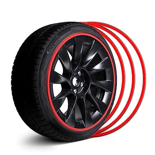 EVOOOR Automotive Alloy Wheel Rim Protector - Covering The Entire Rim of The Wheel hub - Strips for Curb Rash Prevention - Set of 4 Rim Protector Easy to Install(21'',Red)