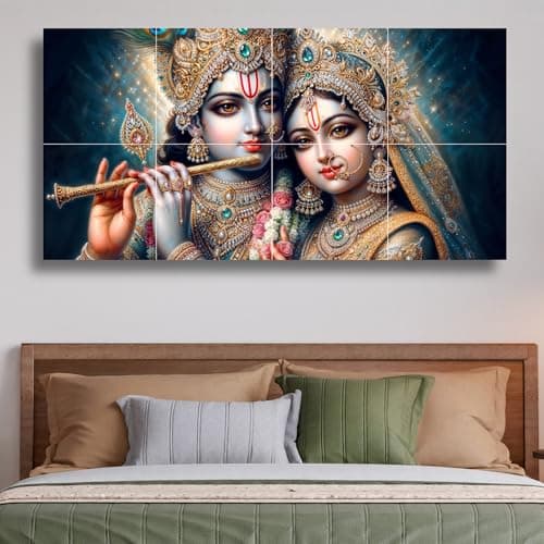 Nozvera 8 Pcs Radha Krishna MDF Wall Painting, UV Sparkle Laminated, 24x48 Inch Panel Art for Living Room & Home Decor