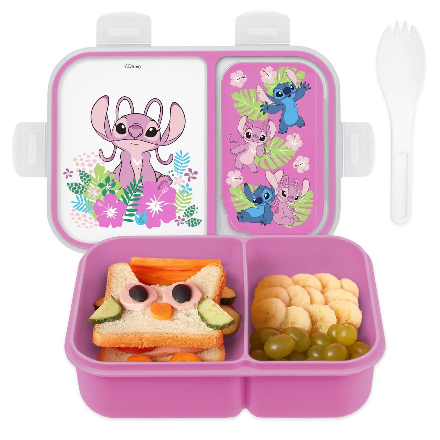 Disney Bento Box LeakProof Kids Lunch Box with Divided Compartments Detachable Spork Mickey Minnie Stitch Winnie the Pooh BPA Free Toddler Bento Box