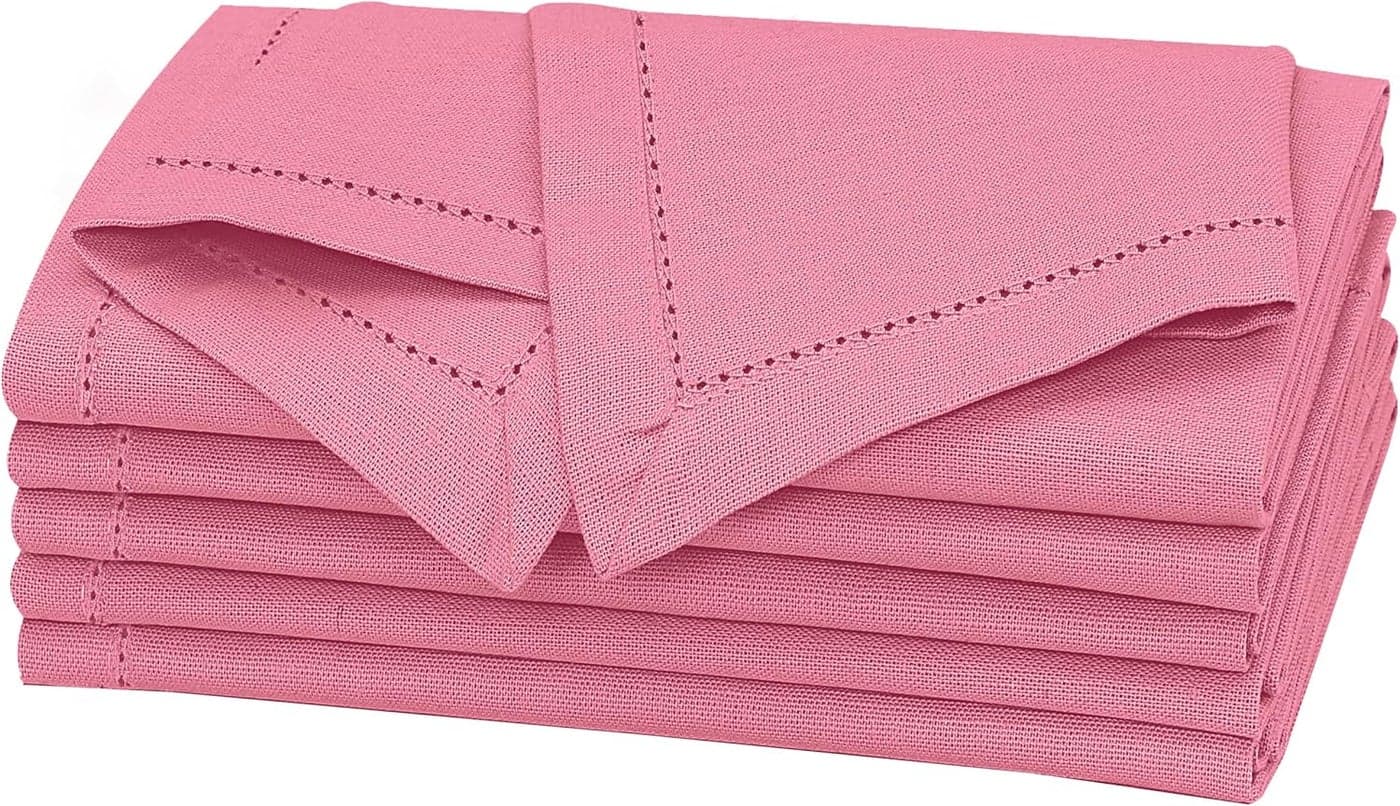 Ruvanti Premium Linen Napkins Set of 420x20 Inch Classic Hemstitch Mitered Corner Cloth Napkins Soft Elegant Dinner Napkins Cloth Washable for Weddings Parties Everyday Use Pink