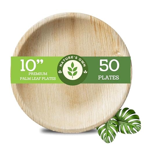 Craftonus Nature's Own Disposable Plates 10 inch, 50 -Pack Areca Palm Leaf Round Plates Compostable Eco-Friendly Biodegradable Sturdy Like Bamboo Wood Plates Party, Wedding, Event Plates