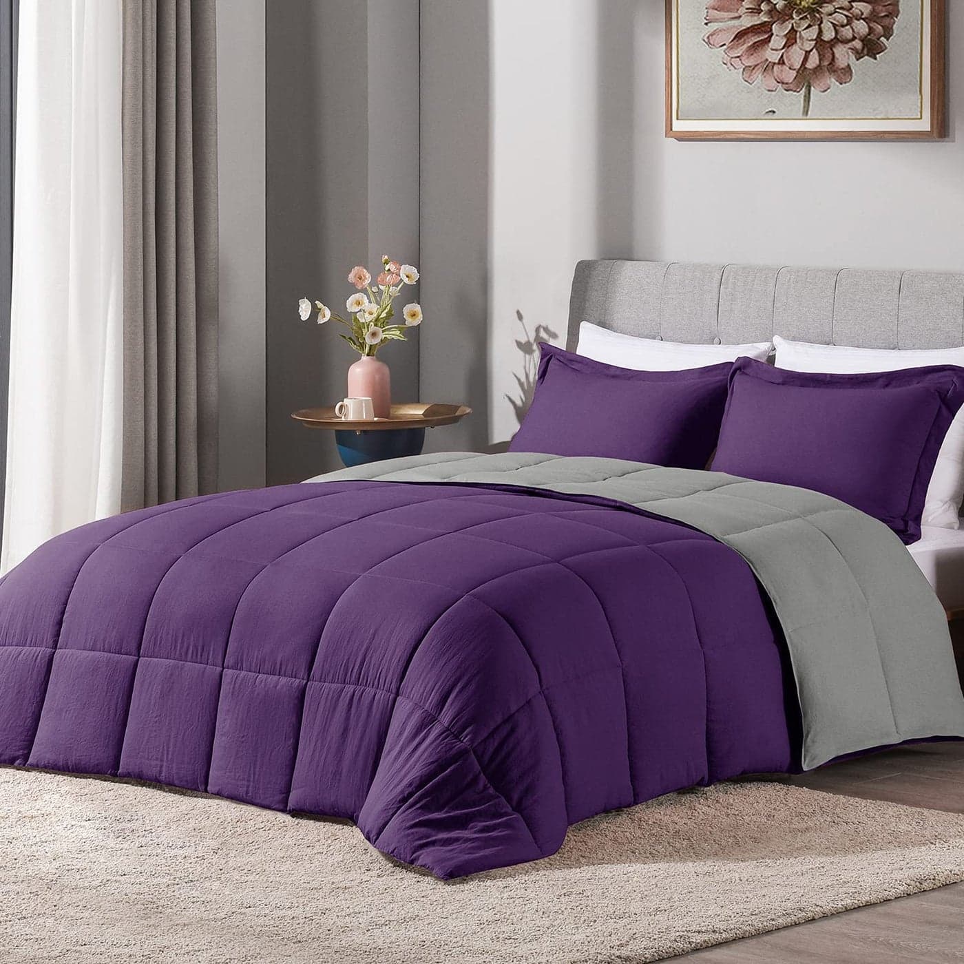 PUM PUM 250 GSM Microfiber Reversible Comforter King SizePurpleGrey
