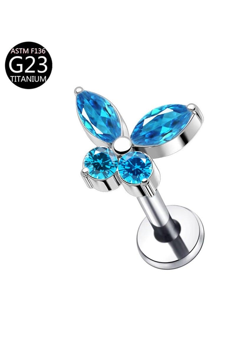 Hypoallergenic Titanium Blue erfly Surgical Steel Earrings Stud Lip Ring Stud Zirconia Body Piercing Jewelry - Cartilage Stud, Lip Piercing Lip Jewelry for Fashion Women