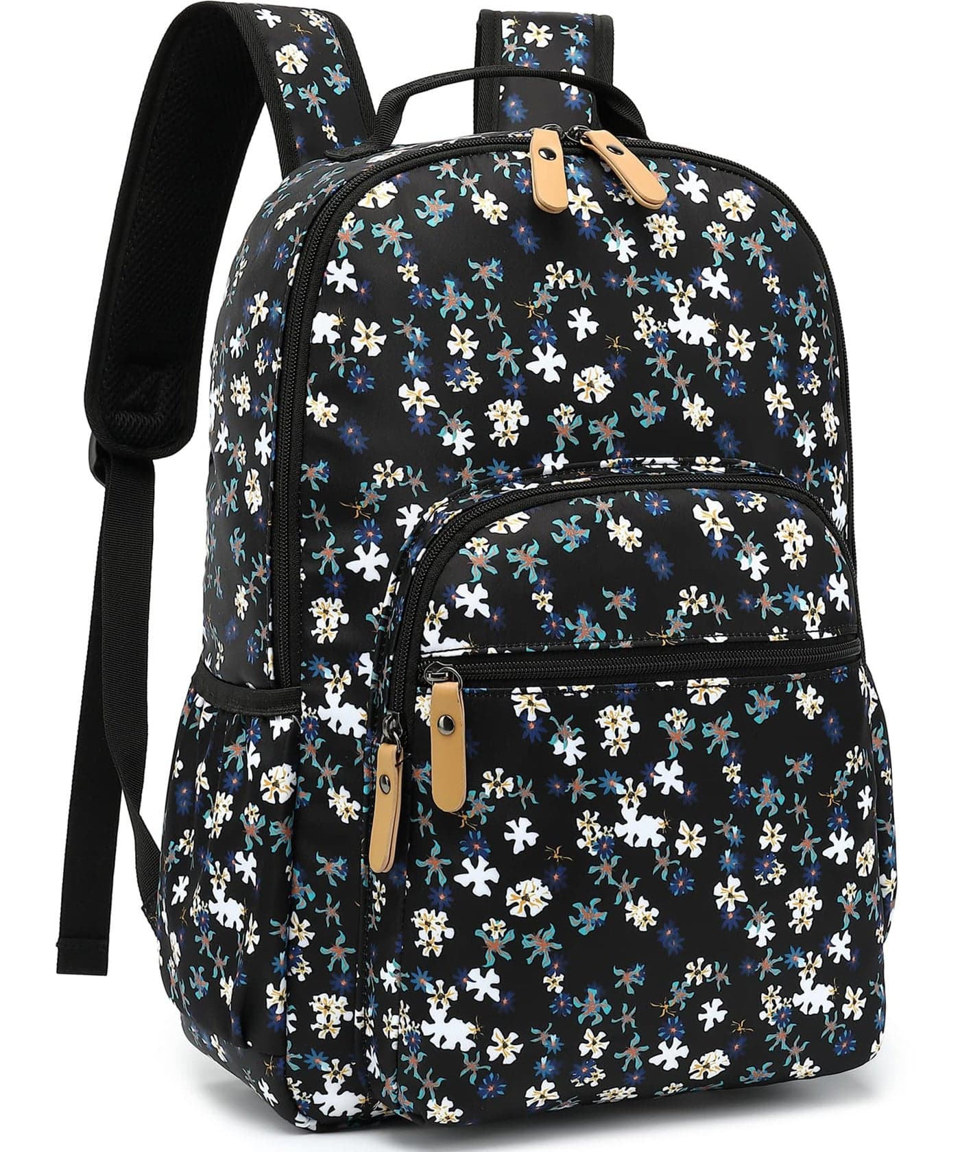 Leaper Laptop Backpack for Women: Cute Girls Backpack Floral for School College Travel Work - Lightweight Bookbag for Kids Teens - Aesthetic Back Pack Hiking Daypack for Teacher (Black-White Flower)