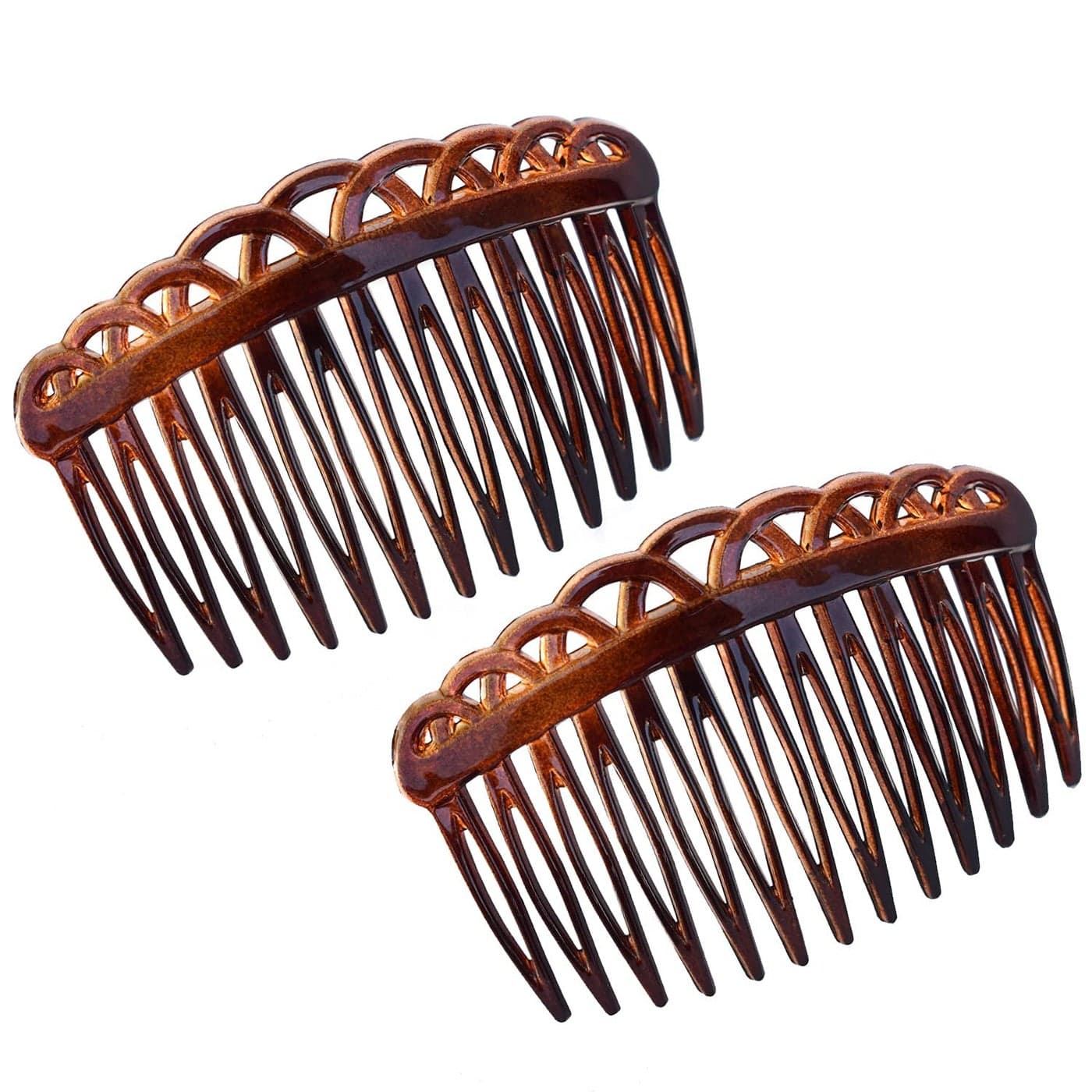 Parcelona French Crown Tortoise Shell Brown Small 2 34 Celluloid Set of 2 Flexible 13 Teeth Side Hair Combs for Women and Girls Made in France