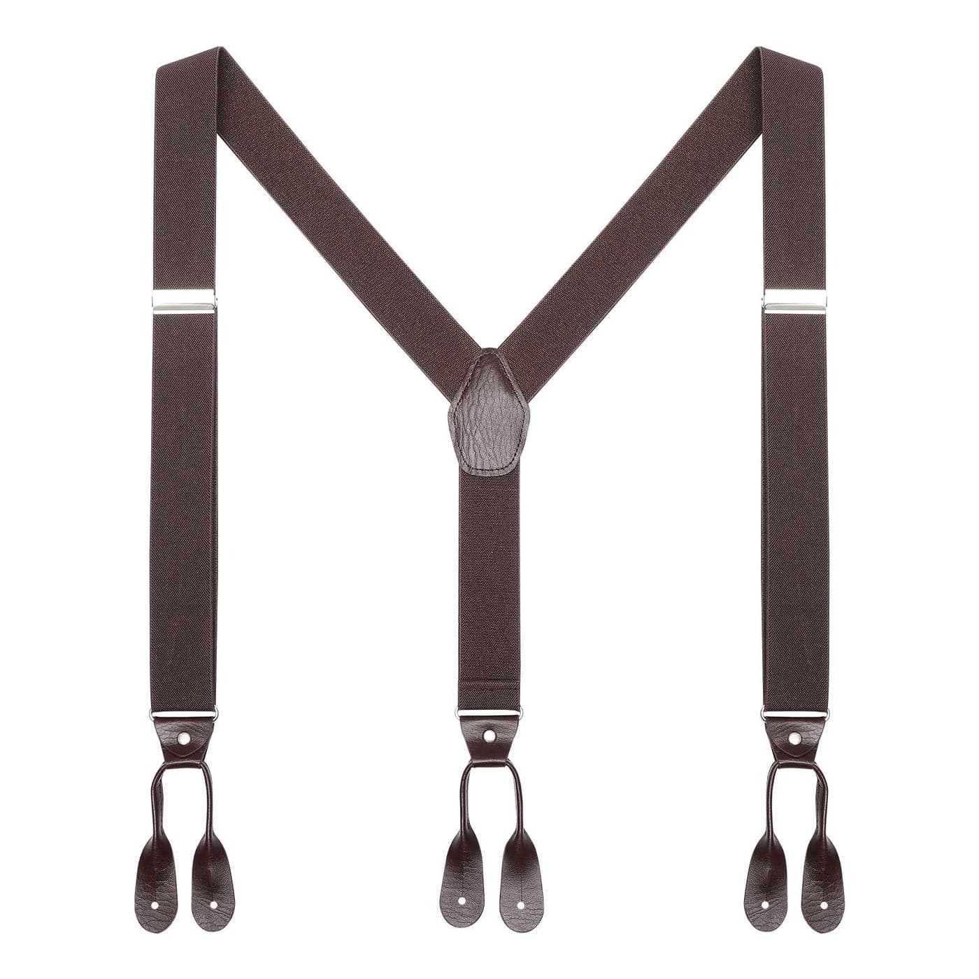 AWAYTR Mens Brown Button End Suspenders - Adjustable Elastic Y Shape Tuxedo Suspender (Coffee)