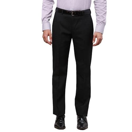 Park Avenue Men's Smart Fit Polyester Blend Checks Pattern Black Flat Front Formal Trouser
